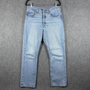 Levis 501 Mid Wash Button Fly Denim Jeans Distressed Womens Size 30x28 #2142